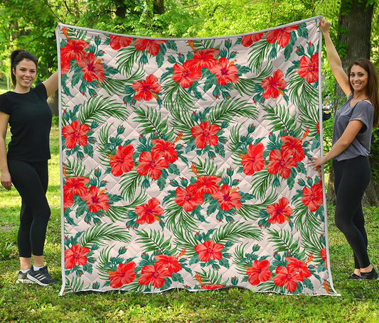 Tropical Hibiscus Blossom Pattern Print Quilt
