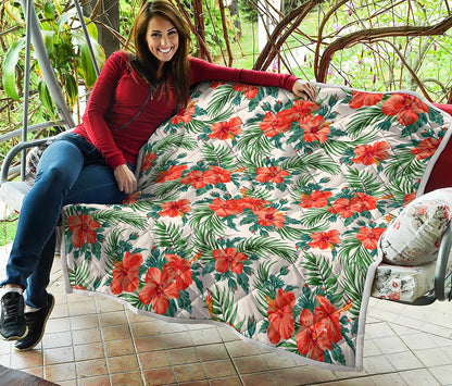 Tropical Hibiscus Blossom Pattern Print Quilt