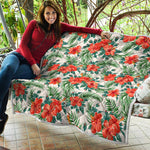 Tropical Hibiscus Blossom Pattern Print Quilt