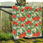 Tropical Hibiscus Blossom Pattern Print Quilt