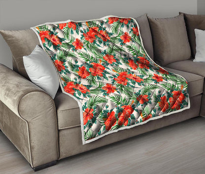 Tropical Hibiscus Blossom Pattern Print Quilt