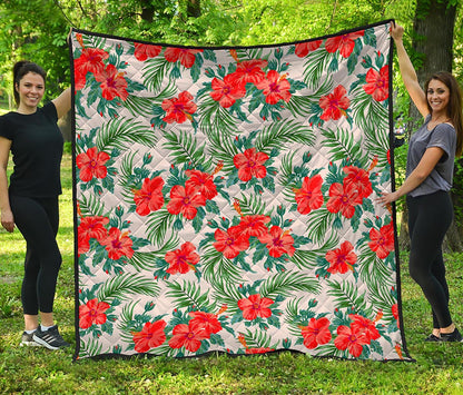 Tropical Hibiscus Blossom Pattern Print Quilt