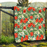 Tropical Hibiscus Blossom Pattern Print Quilt