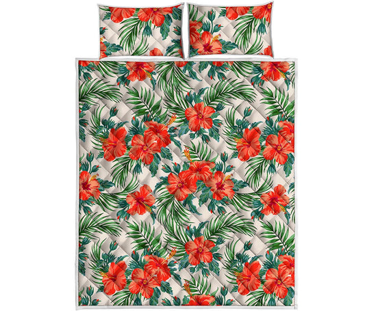 Tropical Hibiscus Blossom Pattern Print Quilt Bed Set