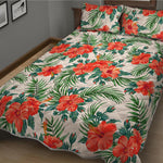 Tropical Hibiscus Blossom Pattern Print Quilt Bed Set