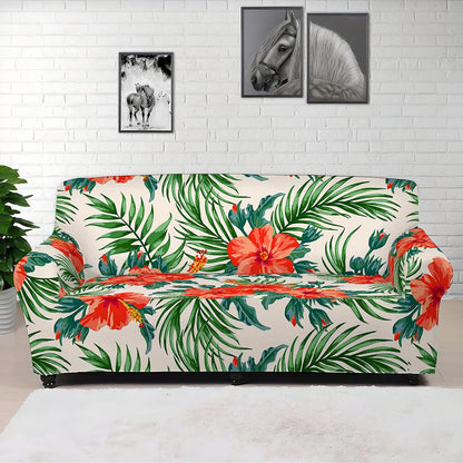 Tropical Hibiscus Blossom Pattern Print Sofa Cover
