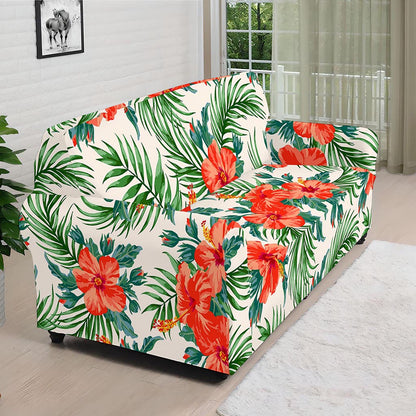 Tropical Hibiscus Blossom Pattern Print Sofa Cover