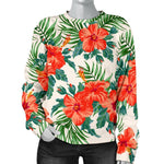 Tropical Hibiscus Blossom Pattern Print Women's Crewneck Sweatshirt GearFrost