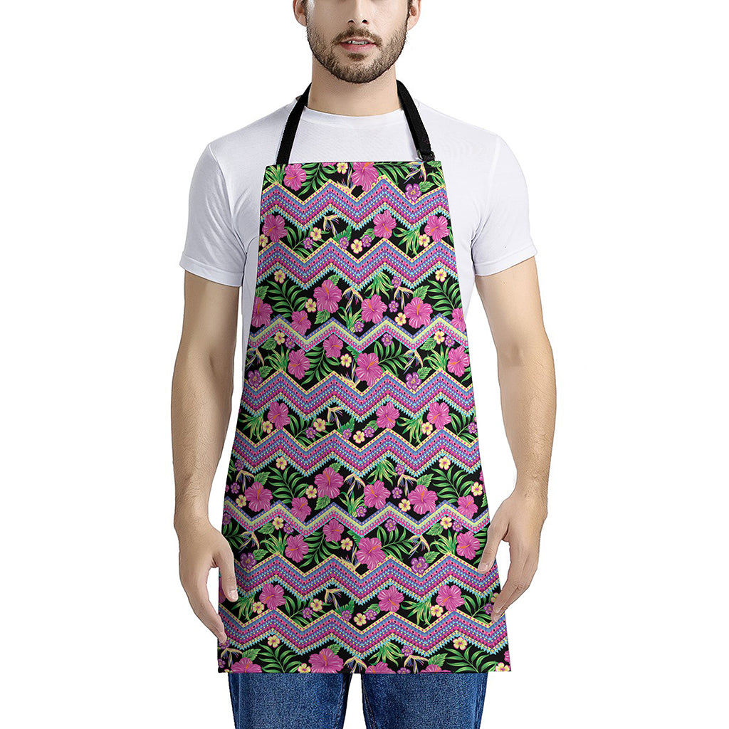 Tropical Hibiscus Flowers Aztec Print Apron