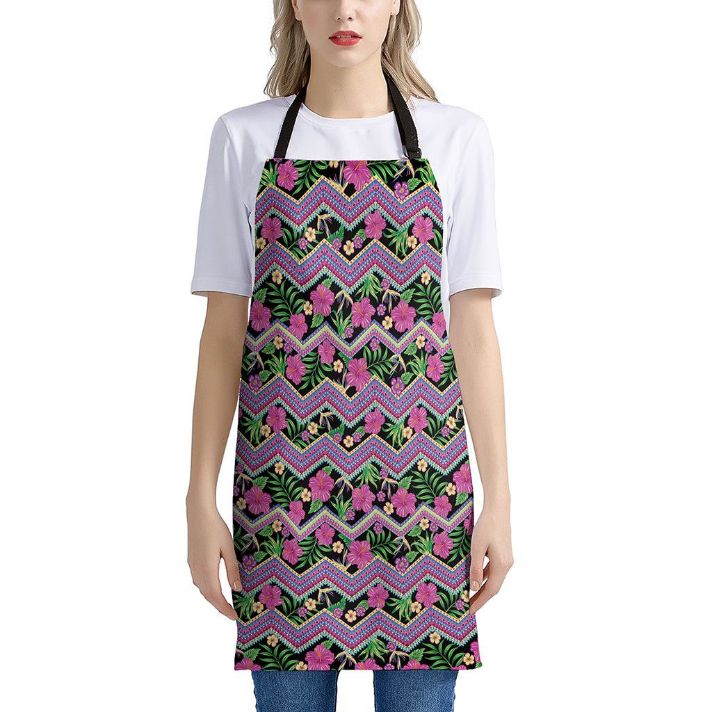 Tropical Hibiscus Flowers Aztec Print Apron