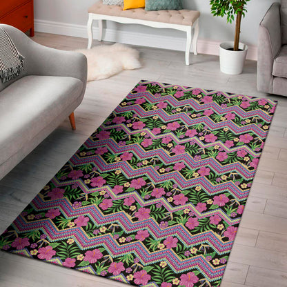 Tropical Hibiscus Flowers Aztec Print Area Rug