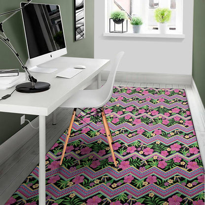 Tropical Hibiscus Flowers Aztec Print Area Rug