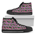 Tropical Hibiscus Flowers Aztec Print Black High Top Sneakers