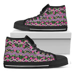 Tropical Hibiscus Flowers Aztec Print Black High Top Shoes