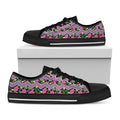 Tropical Hibiscus Flowers Aztec Print Black Low Top Sneakers