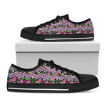 Tropical Hibiscus Flowers Aztec Print Black Low Top Shoes