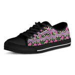 Tropical Hibiscus Flowers Aztec Print Black Low Top Shoes