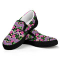 Tropical Hibiscus Flowers Aztec Print Black Slip On Sneakers