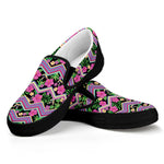 Tropical Hibiscus Flowers Aztec Print Black Slip On Shoes