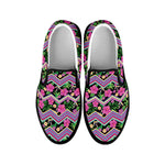 Tropical Hibiscus Flowers Aztec Print Black Slip On Shoes