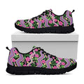 Tropical Hibiscus Flowers Aztec Print Black Running Shoes