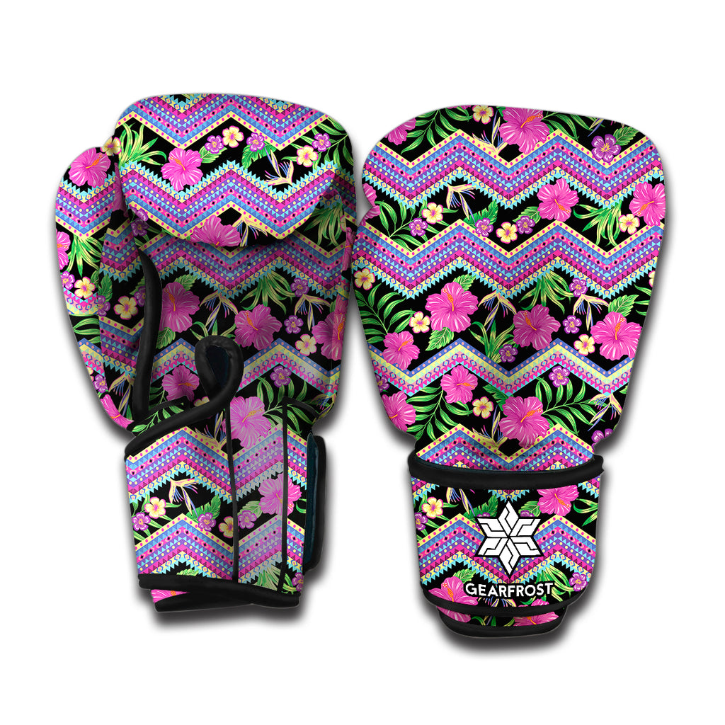 Tropical Hibiscus Flowers Aztec Print Boxing Gloves