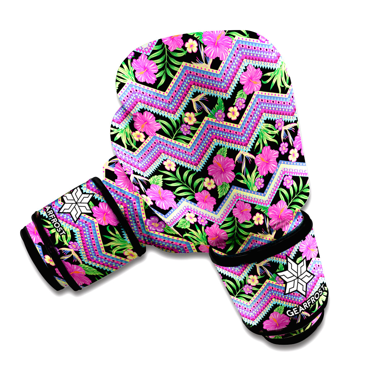 Tropical Hibiscus Flowers Aztec Print Boxing Gloves