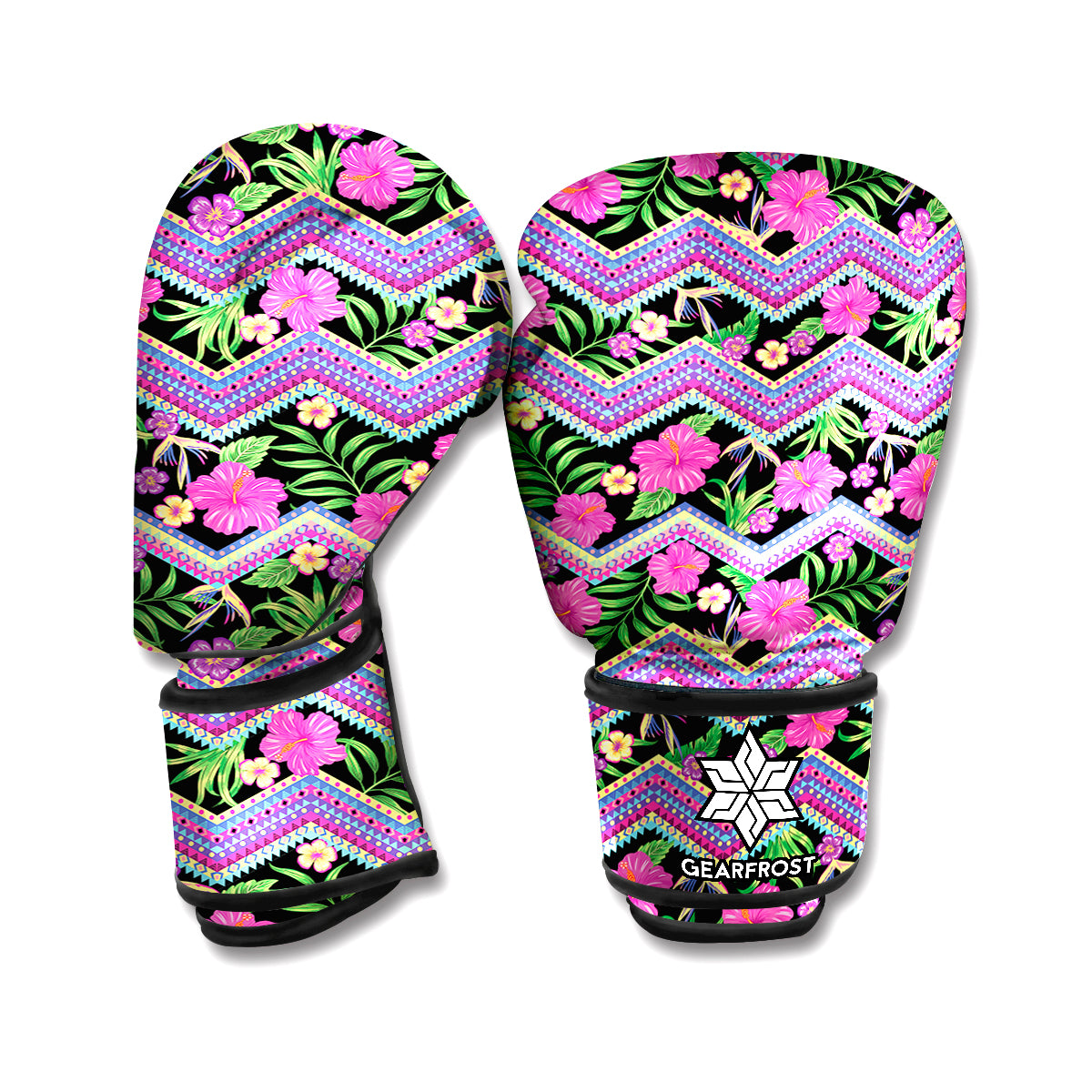 Tropical Hibiscus Flowers Aztec Print Boxing Gloves