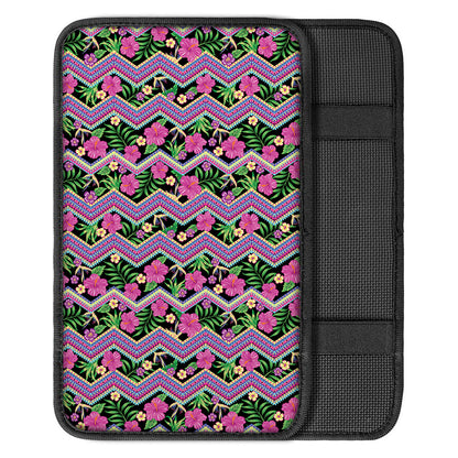 Tropical Hibiscus Flowers Aztec Print Car Center Console Cover