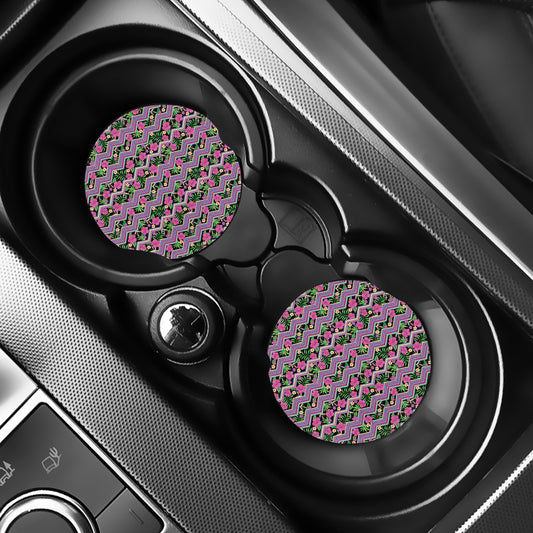 Tropical Hibiscus Flowers Aztec Print Car Coasters