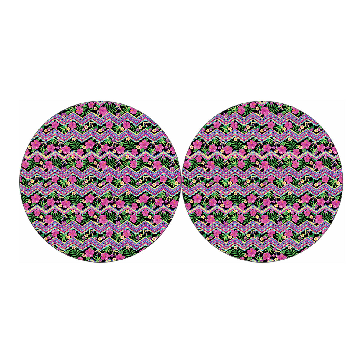 Tropical Hibiscus Flowers Aztec Print Car Coasters