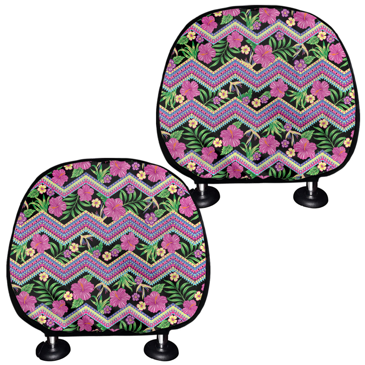 Tropical Hibiscus Flowers Aztec Print Car Headrest Covers