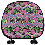 Tropical Hibiscus Flowers Aztec Print Car Headrest Covers