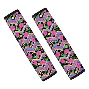 Tropical Hibiscus Flowers Aztec Print Car Seat Belt Covers