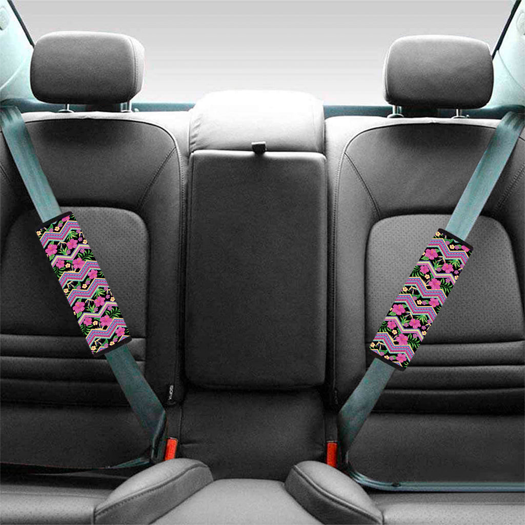 Tropical Hibiscus Flowers Aztec Print Car Seat Belt Covers