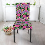 Tropical Hibiscus Flowers Aztec Print Dining Chair Slipcover