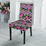 Tropical Hibiscus Flowers Aztec Print Dining Chair Slipcover