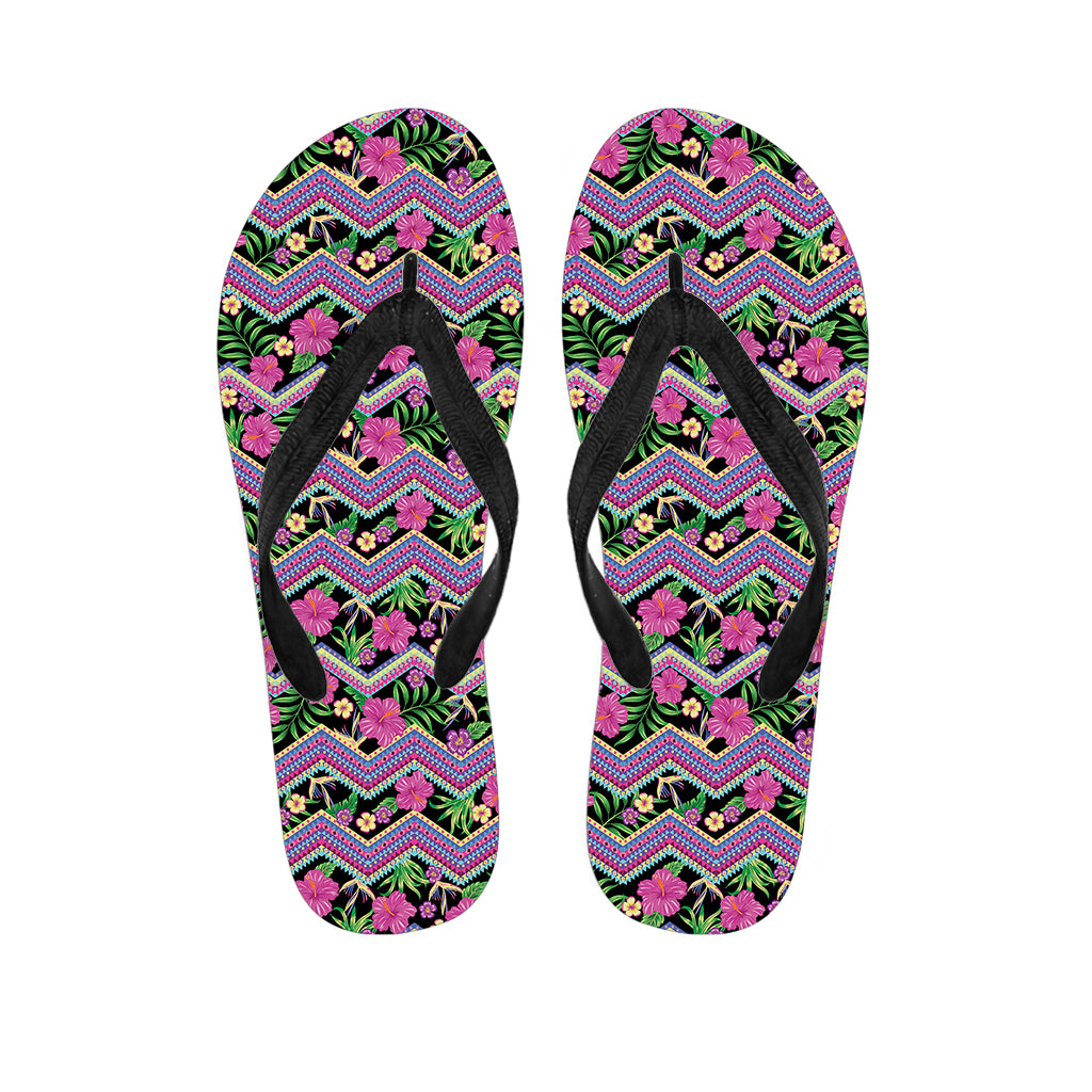 Tropical Hibiscus Flowers Aztec Print Flip Flops