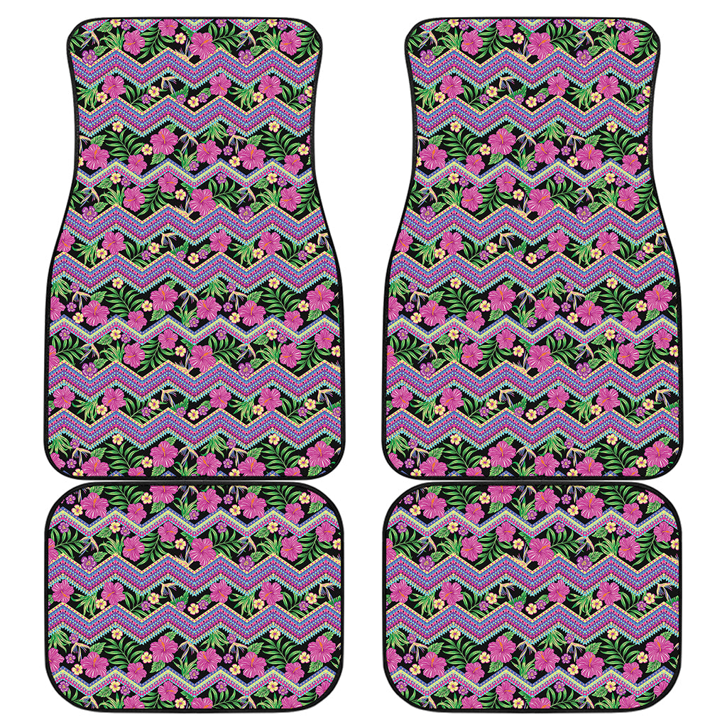 Tropical Hibiscus Flowers Aztec Print Front and Back Car Floor Mats