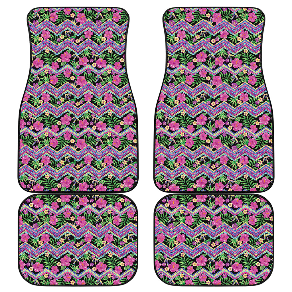 Tropical Hibiscus Flowers Aztec Print Front and Back Car Floor Mats