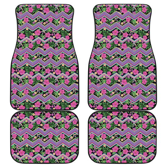 Tropical Hibiscus Flowers Aztec Print Front and Back Car Floor Mats