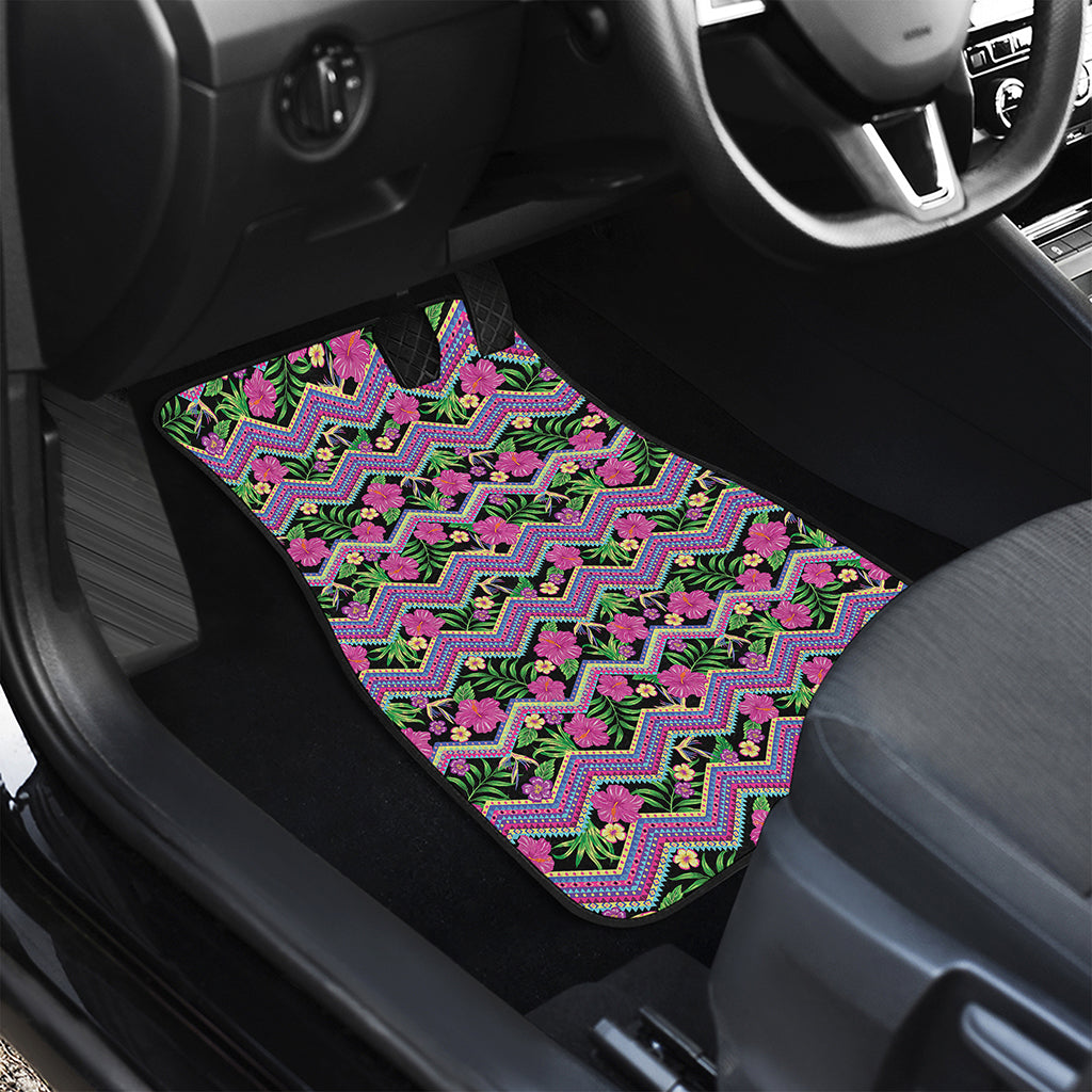 Tropical Hibiscus Flowers Aztec Print Front and Back Car Floor Mats