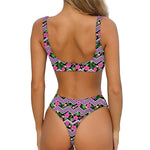 Tropical Hibiscus Flowers Aztec Print Front Bow Tie Bikini