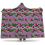 Tropical Hibiscus Flowers Aztec Print Hooded Blanket