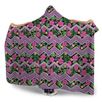 Tropical Hibiscus Flowers Aztec Print Hooded Blanket