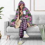 Tropical Hibiscus Flowers Aztec Print Hooded Blanket