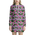 Tropical Hibiscus Flowers Aztec Print Pullover Hoodie Dress