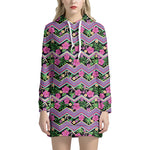 Tropical Hibiscus Flowers Aztec Print Hoodie Dress