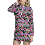 Tropical Hibiscus Flowers Aztec Print Hoodie Dress