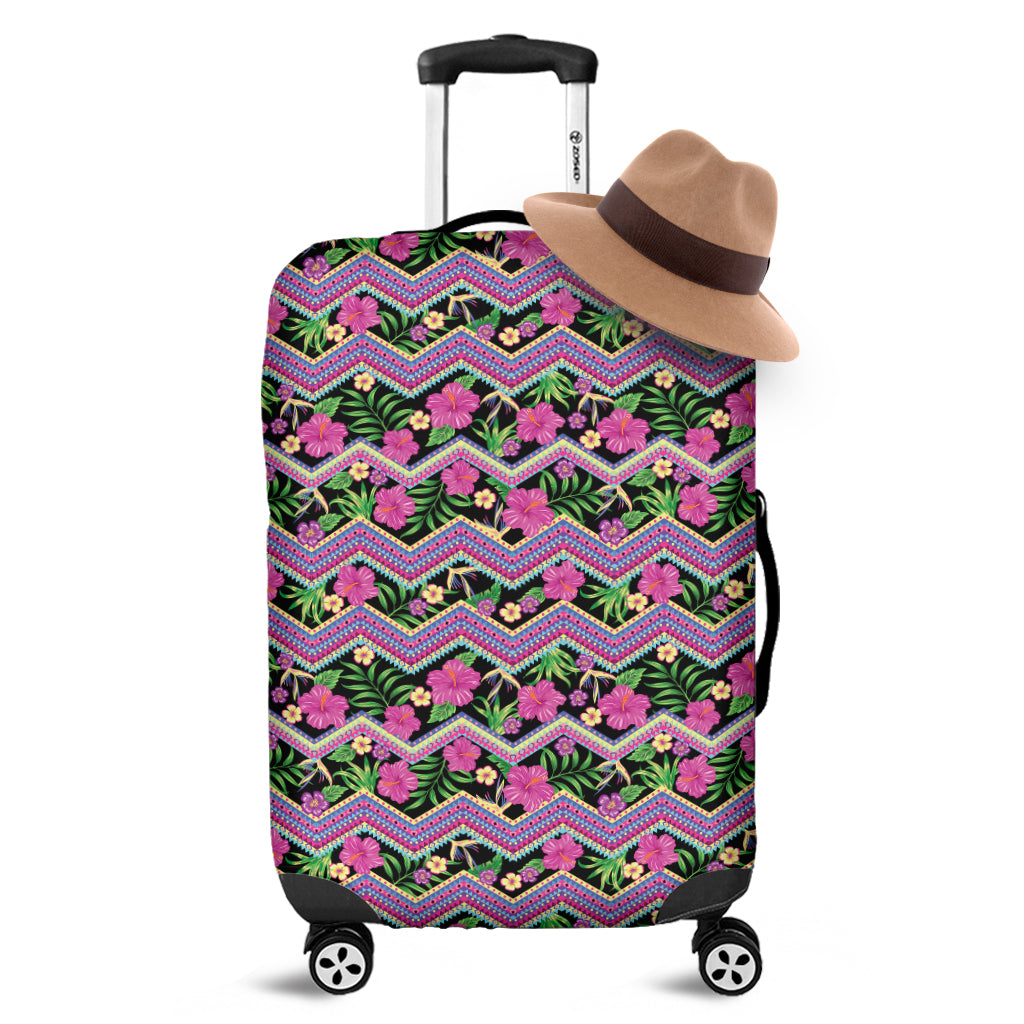 Tropical Hibiscus Flowers Aztec Print Luggage Cover